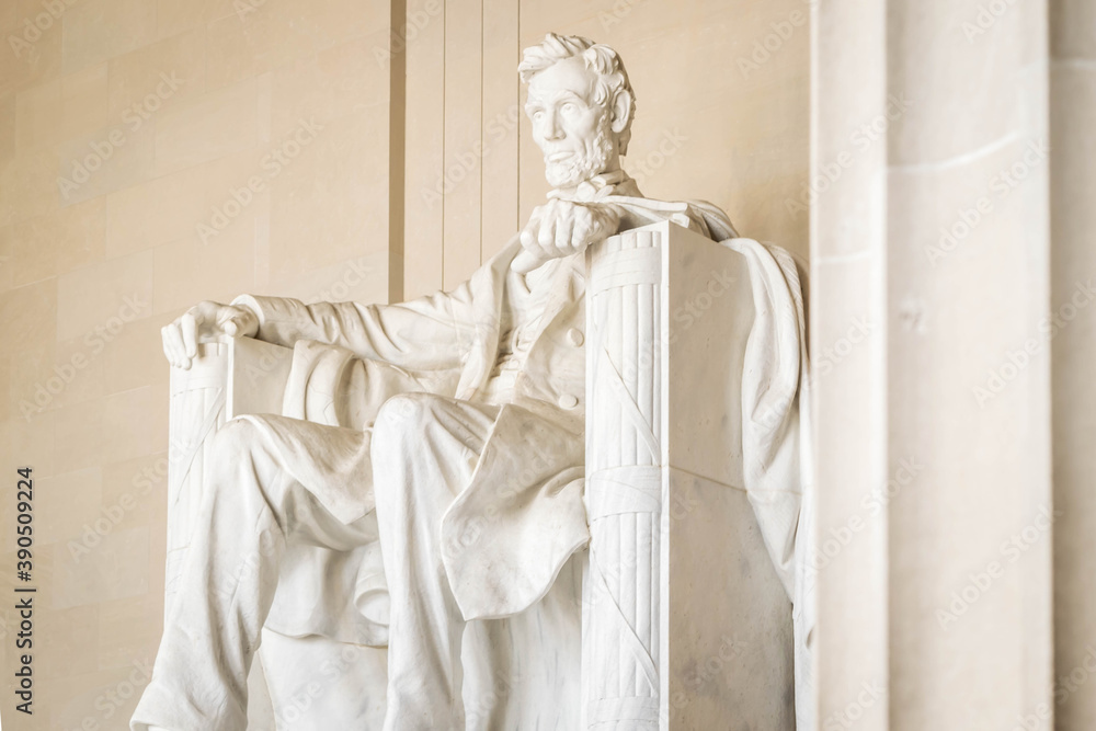 The statue of Abraham Lincoln in the memorial on the National Mall