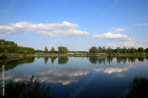 Beautiful lake on a sunny day with clouds
