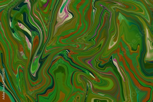 Liquid Abstract Fluid vibrant paint colors  marbeling swirls of paints  and inks of  Deep dark  and bright artistic colors  green  brown  red  orange  blue   cerise   purple