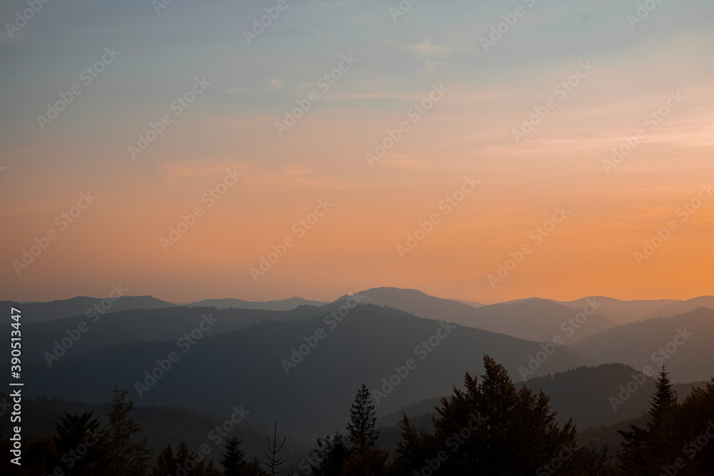 evening sunset mountain silhouette landscape wallpaper scenic view background nature photography concept with empty copy space for your text here on sky