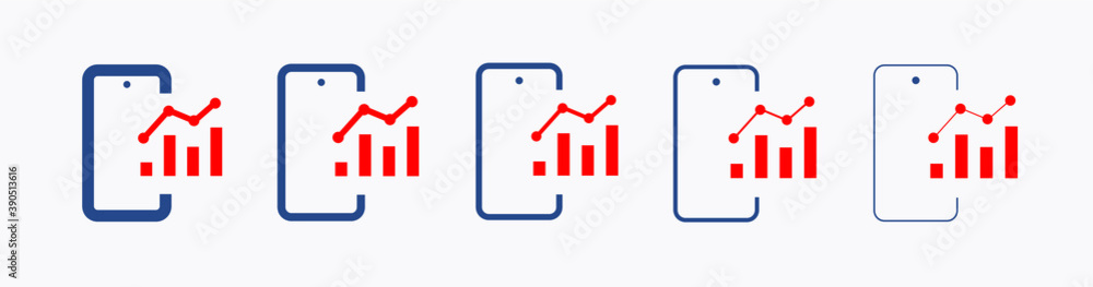 Phone with chart line vector icon. Device vector symbol. Success statistic icons set for web design. Modern flat smart phone schedule icon for app design. Device analytics minimal flat linear icons Phone with chart line vector icon. Device vector symbol. Success statistic icons set for web design. Modern flat smart phone schedule icon for app design. Device analytics minimal flat linear icons