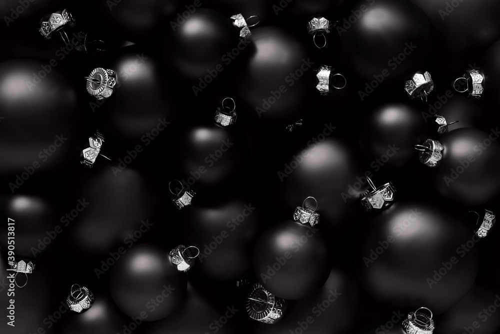 Black Friday gift card background, black christmas balls template for promotional card with copy space Black Friday gift card background, black christmas balls template for promotional card with copy space