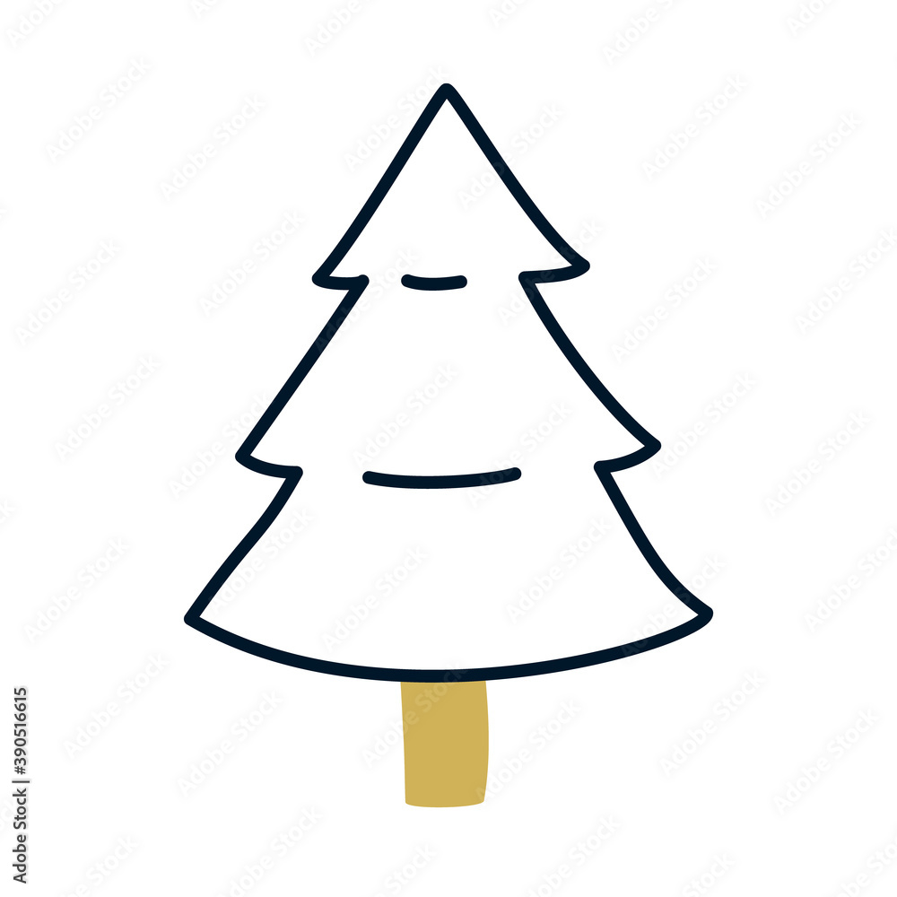 christmas pine tree icon, half line half color style christmas pine tree icon, half line half color style