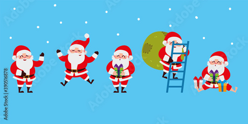 christmas santa claus set icons with ladder, gifts celebration