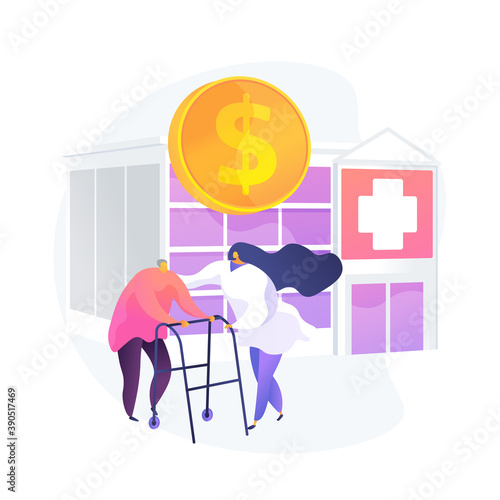Pensioners healthcare expenses. Senile patients treatment, budget finance, health insurance program. Nurse assisting elderly man, retired client. Vector isolated concept metaphor illustration