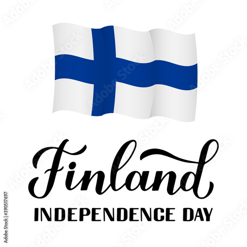 Finland Independence Day calligraphy hand lettering. Finnish holiday celebrate on December 6. Easy to edit vector template for typography poster banner, flyer, sticker, greeting card, postcard, etc