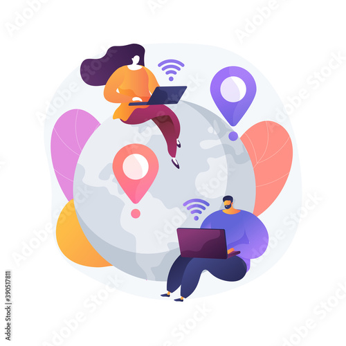 Distance working abstract concept vector illustration. Distance office, working from home, remote job possibility, communication technology, online team meeting, digital nomad abstract metaphor.