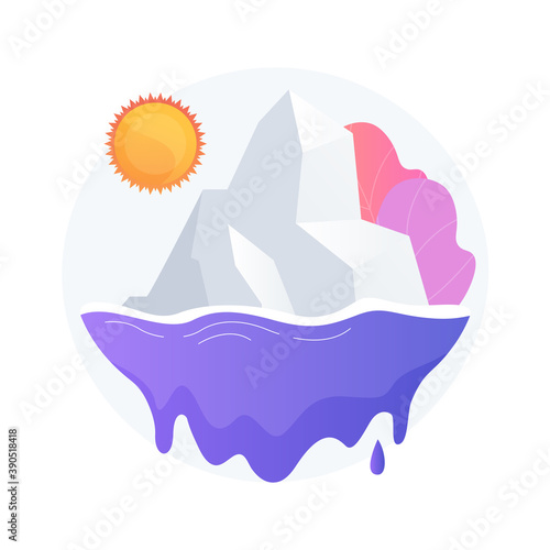 Melting glaciers abstract concept vector illustration. Polar ice caps melting, mountain glacier disappearing cause, raising sea level, global warming, world temperature rise abstract metaphor.