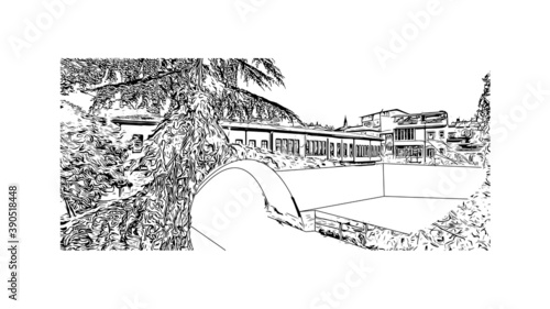 Building view with landmark of Bursa is a large city in northwest Turkey. Hand drawn sketch illustration in vector.     