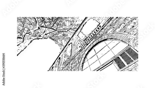 Building view with landmark of Bursa is a large city in northwest Turkey. Hand drawn sketch illustration in vector.     