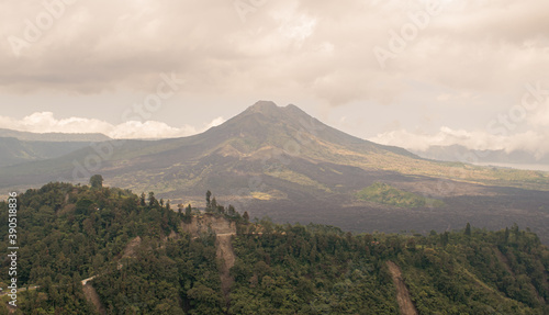 Panoramic top view from Batur mountain, Indonesia, Bali, Ubud 2019