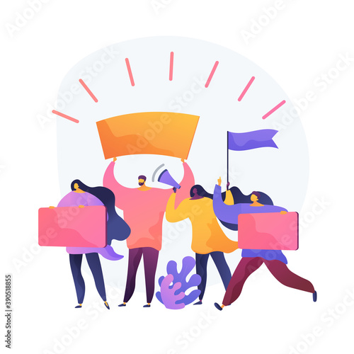 Manifestation. Mass street procession. Express sympathy or protest. Demonstration, strike, nonviolent resistance. Civil resistance, public resistance. Vector isolated concept metaphor illustration
