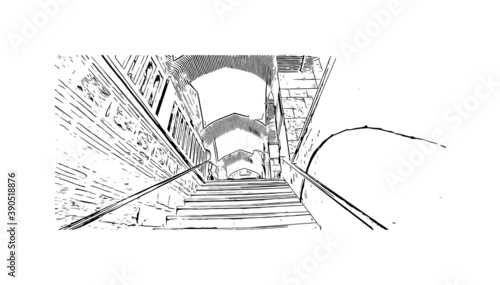 Building view with landmark of Bursa is a large city in northwest Turkey. Hand drawn sketch illustration in vector.     