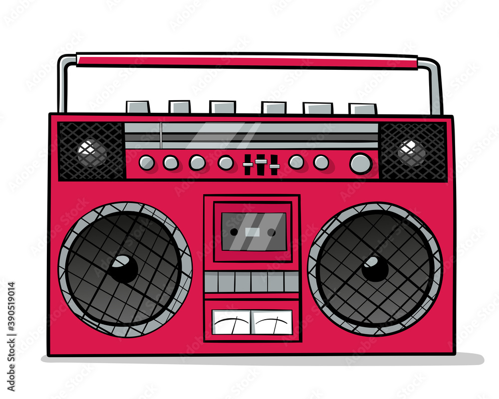 Cartoon red radio boombox of the 80s vector de Stock | Adobe Stock