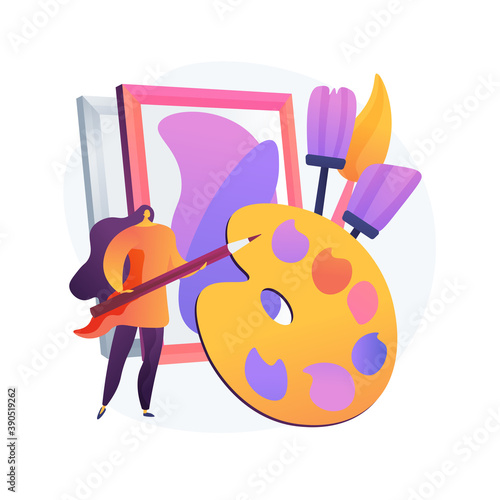 Art studio class. Painting lesson, teaching drawing, painters workshop. Creative profession and leisure time idea. Artist with brushes and palette. Vector isolated concept metaphor illustration