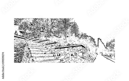 Building view with landmark of Bursa is a large city in northwest Turkey. Hand drawn sketch illustration in vector.     