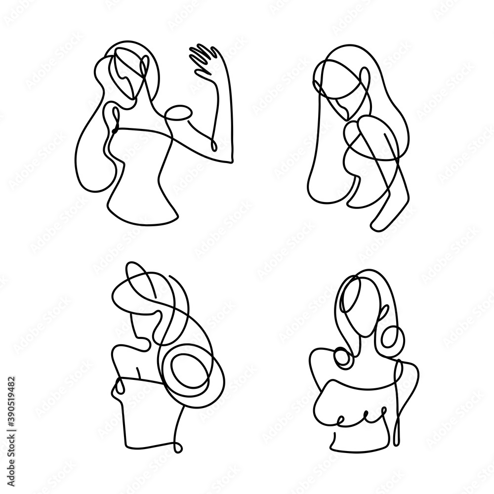 set icons with group women continuous line, isolated design set icons with group women continuous line, isolated design