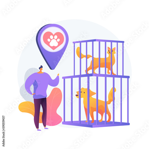Animal shelter abstract concept vector illustration. Animal rescues, pet adoption process, pick a friend, saving from abuse, donation, shelter service, volunteer organization abstract metaphor.