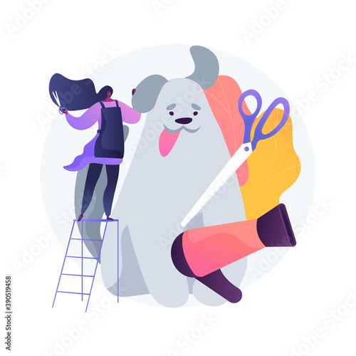 Grooming salon abstract concept vector illustration. Grooming appointment in salon, mobile pet service, beauty shop, doggie day spa, haircut, paws treatment parlor, animal care abstract metaphor.