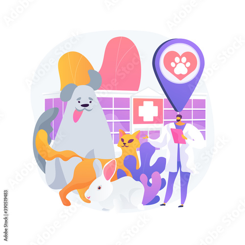 Vet clinic abstract concept vector illustration. Vet hospital, surgery, vaccination services, animal clinic, pets medical care, veterinary service, diagnostic equipment abstract metaphor.