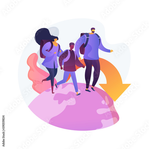 Internal migration abstract concept vector illustration. Domestic human migration, natural disaster, civil disturbance, arrive in capital, people with bags suitcases, moving to abstract metaphor.