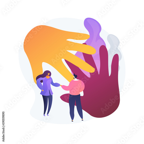 Integration of migrants abstract concept vector illustration. Society accepted migrants, integration courses, study at school, learn foreign languages, reading book, refugee group abstract metaphor.