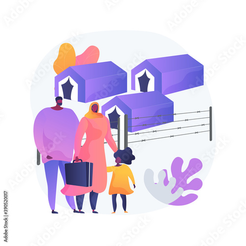 Frontier migration abstract concept vector illustration. Frontier migration services, moving abroad, border patrol control, illegal legal refugee, application form, border cross abstract metaphor.