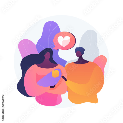 Foster parent abstract concept vector illustration. Foster care, father in adoption, happy interracial family, having fun, together at home, childless couple, adopted child abstract metaphor.