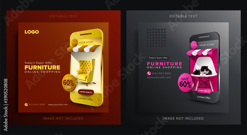 Set of furniture online shopping on mobile