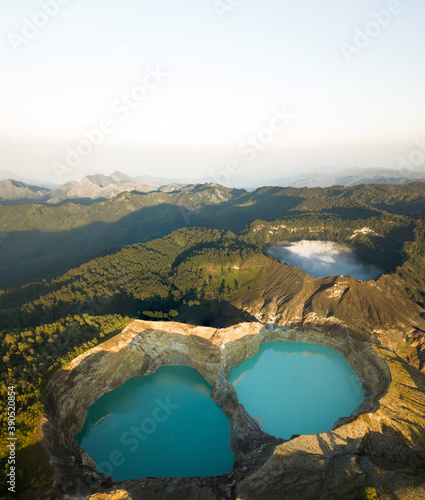 Kelimutu mountain lakes drone aerial view in Indonesia  photo