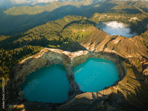 Kelimutu mountain crater lakes drone aerial view in Indonesia  photo