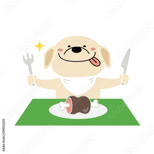 ごちそうを食べようとしているレトリバー犬