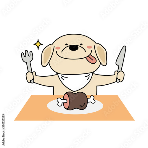 ごちそうを食べようとしているレトリバー犬