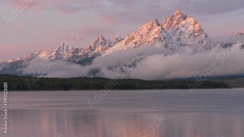 Timelapes of morning transition of light on Grand Teton and Jackson Lake in Wyoming's Grand Teton National Park. 