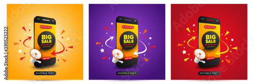Set of big sale banner online shopping promotion on social media post