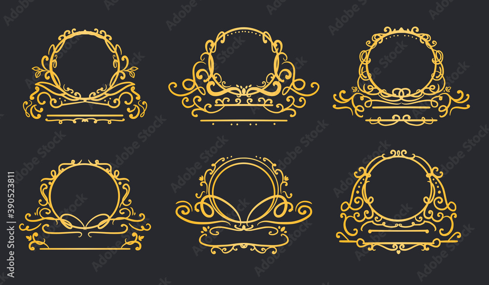 Gold luxury circle logo frame swirl collection Gold luxury circle logo frame swirl collection