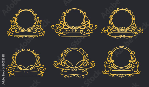 Gold luxury circle logo frame swirl collection