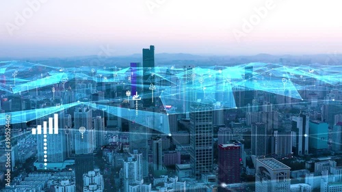 Modern city with wireless network connection concept