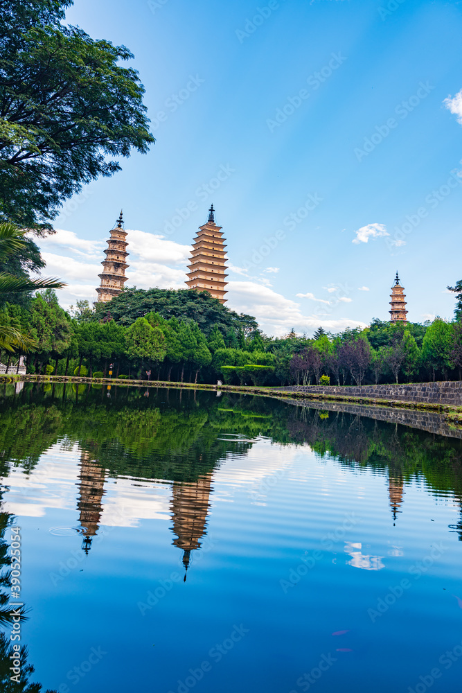 Reflection of the Three Pagodas of Chongsheng Temple, Dali, Yunnan Reflection of the Three Pagodas of Chongsheng Temple, Dali, Yunnan