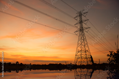 High voltage tower sky sunset background high voltage tower in thailand