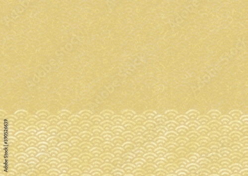 白金の和紙に透かされた青海波模様、日本の伝統背景素材