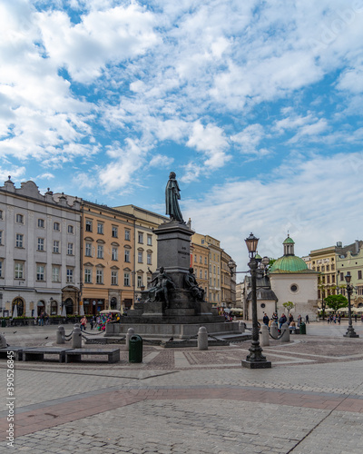 Adam Mickiewicz Monument in the Main Market Square is very popular during the day with tourists.