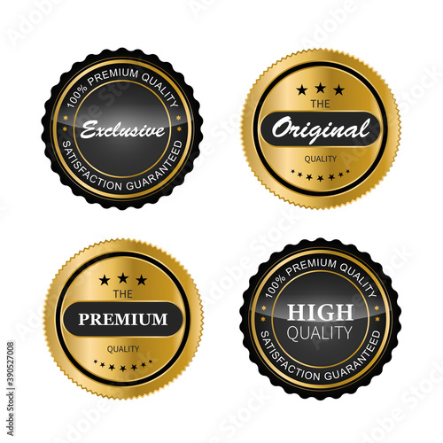 Luxury gold badges and labels premium quality product. vector illustration