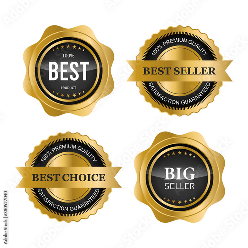 Luxury gold badges and labels premium quality product. vector illustration