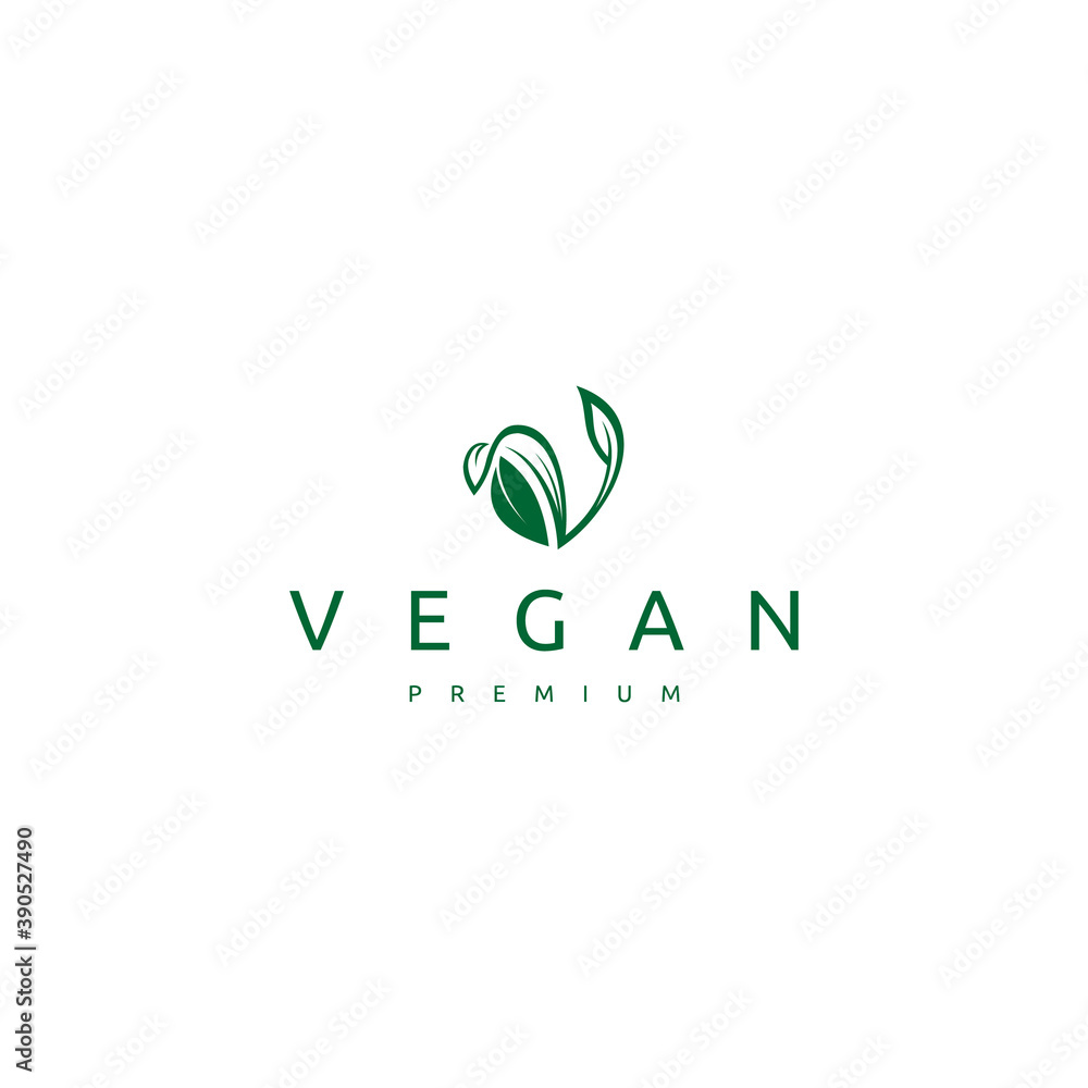 Letter V for Vegan Vegetable Vegetarian Veggie with Natural Plant Leaf Logo Design Letter V for Vegan Vegetable Vegetarian Veggie with Natural Plant Leaf Logo Design