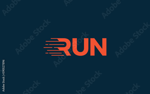 Word mark logo icon formed run fast symbol in letter r with orange color photo