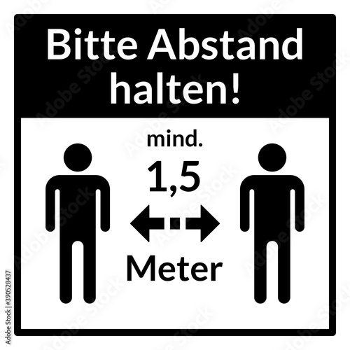Bitte Abstand halten   Please Keep Your Distance  in German  Social Distancing at Least 1 5 Meters Instruction Icon. Vector Image.
