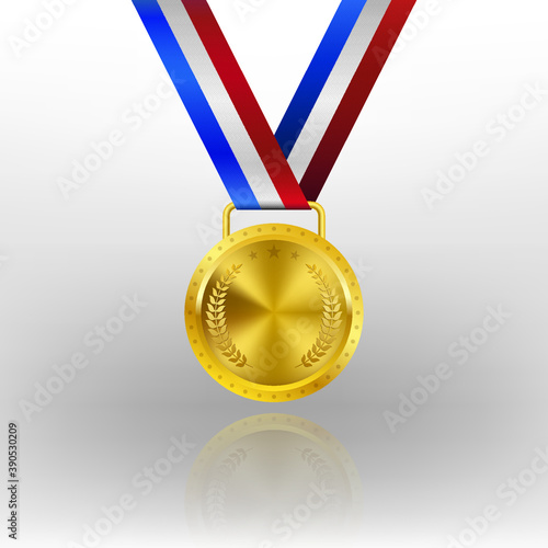 Realistic 3d Champion Gold medal with ribbon vector illustration