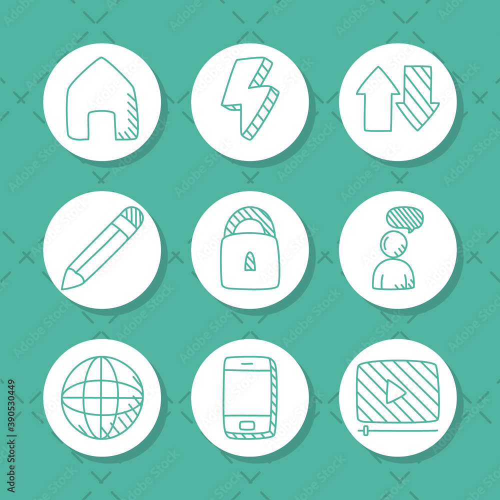 thunder and icon set, line style thunder and icon set, line style