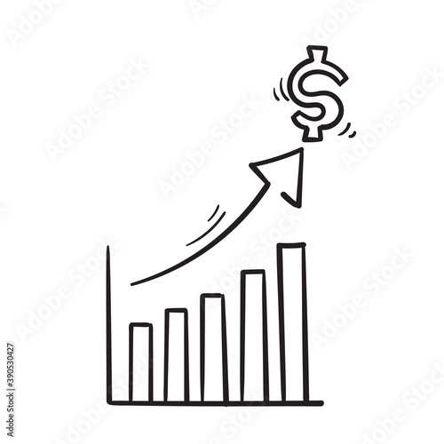 hand drawn doodle graph symbol for increase money growth icon, progress marketing. isolated